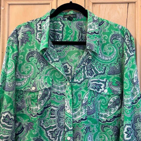 Lauren Ralph Lauren Womens LRL Paisley Roll Tab Plus Shirt Size 3X Green SP EXC - Picture 1 of 10